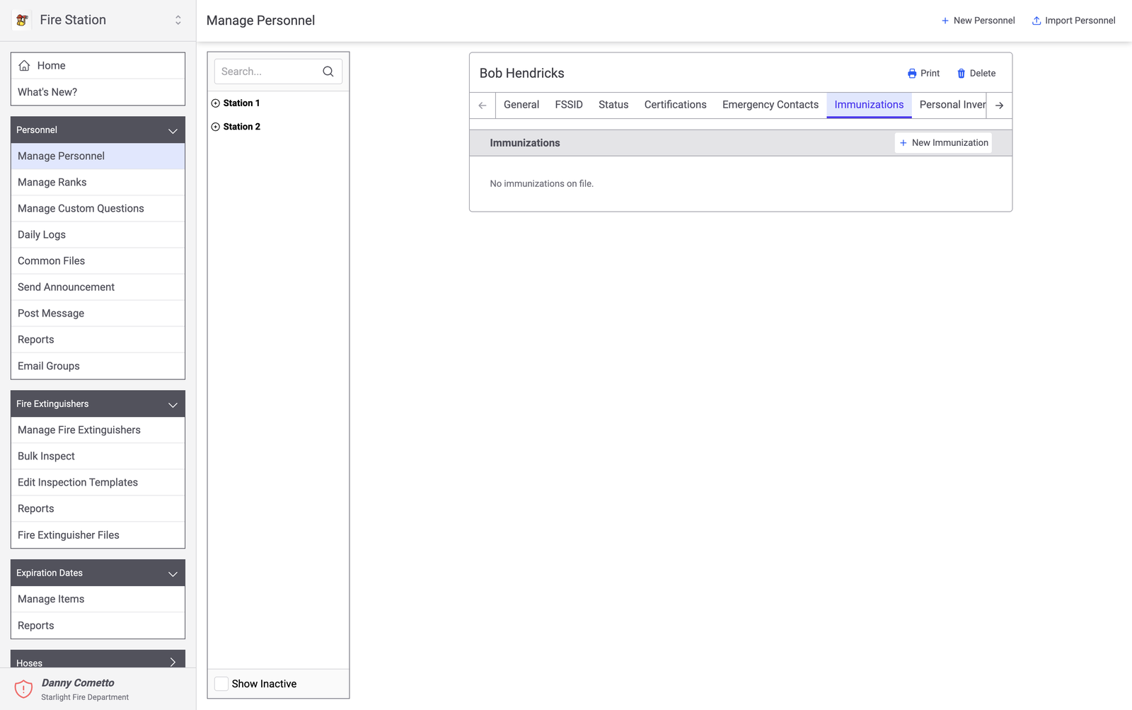 Immunizations tab for tracking member immunization records